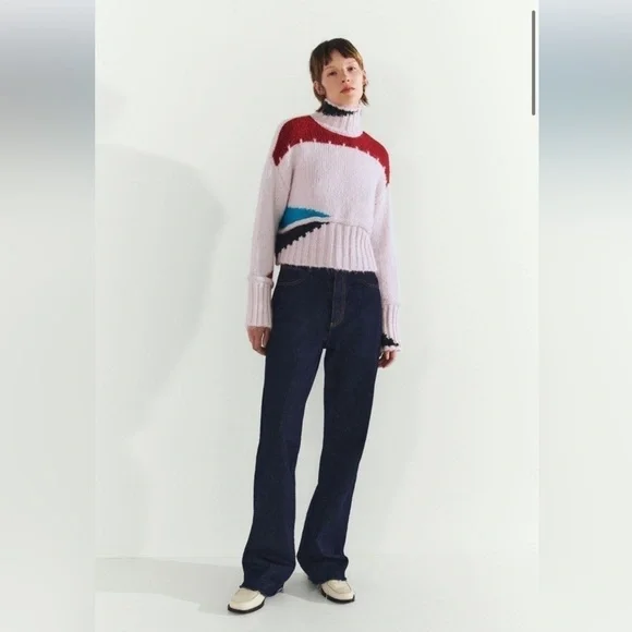 ZARA COLOR BLOCK WOOL BLEND KNIT SWEATER PINK - Picture 3 of 8